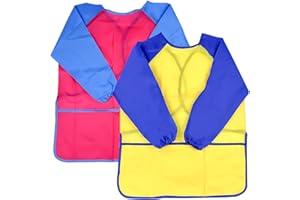 Avesteir Zweiteilig Kinderschürze Jungen und Mädchen, Kochschürze, Painting Coat Kinder, Schule Malkittel Schürze, Malschürze Malerkittel, Kittel zum Bemalen mit Taschen
