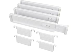 SHMSHNG separadores de cajones, separadores cajones ajustables para cocina dormitorio oficina (32-56 cm, 12-20 cm, juego de 8, blanco)