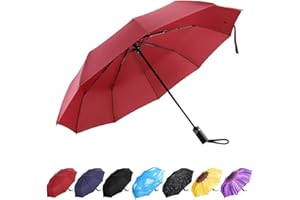 YumSur Parapluie Compact, Parapluie Pliable de Voyage, Coupe-Vent Automatique à Fermeture Automatique, poignée caoutchoutée pour Port en glissière, légère, renforcée, Portable, 10 Nervures Rouge