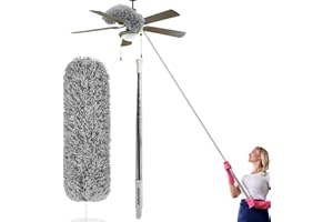 KELURSIEN Feather Duster Extendable with Stainless Steel Extension Pole, 100 Inches Extra Long Telescopic Dusters, Microfiber Duster with Bendable Head for Cleaning Interior Roof, Cobweb, Ceiling Fan, Cars
