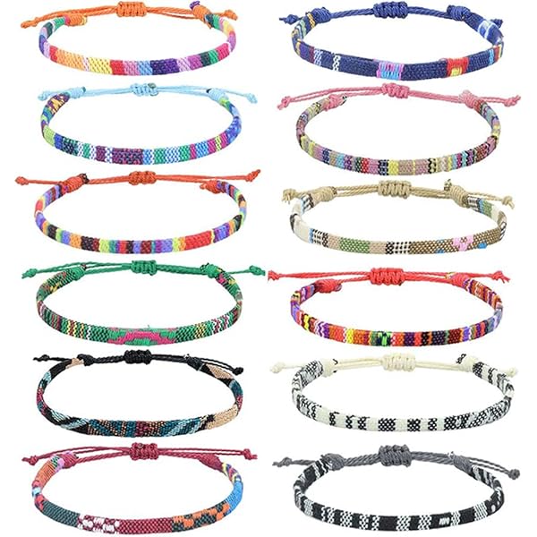 12 Braccialetti Dell'amicizia In Tessuto Nepal, Intrecciati A Mano, Regolabili, Colori Assortiti, Con Portachiavi Carykon