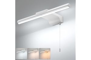Lightsjoy 40CM Bathroom Mirror Light with Pull Cord Switch 8W Bathroom Wall Lights 3 Colors Dimmable Mirror Lamps IP44 Shaving& Make Up Light Above Bathrooms Picture Lights for Living Room White