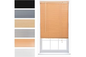 FURNISHED Venetian Blinds Window Venetian Blind Easy Fit PVC Curtains Trimmable Shades for Home Kitchen Windows Treatment Shutters 25mm Slats Complete Child Safe Fittings - Teak 90W x 210L cm