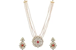 Crunchy Fashion Traditional Indian Wedding/Bridal Wear Faux Kundan Studded Pearl Choker Necklace, Earrings with Maang Tikka Set ethnic bollywood jewelry Jewelry sets for women, Metal