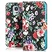 Produktbild Saxonia Tasche Samsung Galaxy S5 / S5 Neo Hülle Flip Case Schutzhülle Handytasche mit Kartenfach Motiv Schwarz Blumen Rosen
