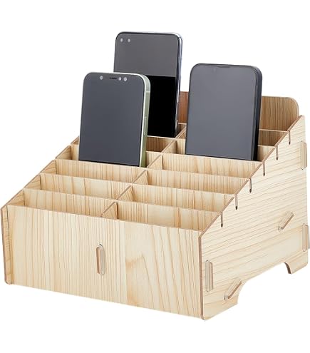 Boîte De Rangement Pour 24 Téléphones Portables - En Panneau De Bois, 30x21,7x18 Cm - Organiseur Bureau Ou Salle De Classe