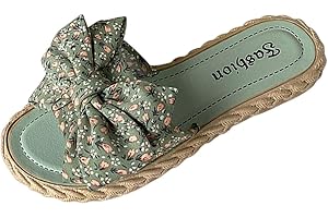 WOXIHUAN Claquette Plates Semelle Tressée Femmes d'été Claquettes de Plage et Piscine Pantoufles avec Nœud Chaussons à Bout Ouvert Nu Pieds Confortable Antidérapant Chaussures pour Maison Salle de Bain Douche