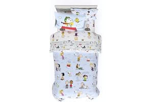 Franco Collectibles Peanuts - Set di biancheria da letto, 5 pezzi, super morbido, copripiumino e lenzuola, con federa, per letto singolo, prodotto con licenza ufficiale al 100%