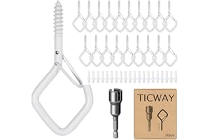 Ticway 20 ganci a vite con fibbia di sicurezza, ganci per luci esterne, ganci da parete per appendere piante, tazze, campanelle, vasi da fiori (Diamond Type-White)