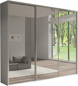 Grande Armoire Coulissante ELBA II Blanc - 250x218x61 Cm, Penderie + étagères, Livraison Et Montage Inclus