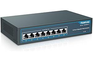 YuanLey 8 Port Gigabit PoE Switch, 8 PoE+ Port 1000Mbps, 120W 802.3af/at, Metal Fanless Unmanaged Plug and Play