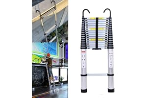 RIGOGO Échelle télescopique de 5 m avec 2 Crochets, antidérapante, 13 échelons, Portable, pour l'extérieur et l'intérieur, capacité de Charge de 150 kg