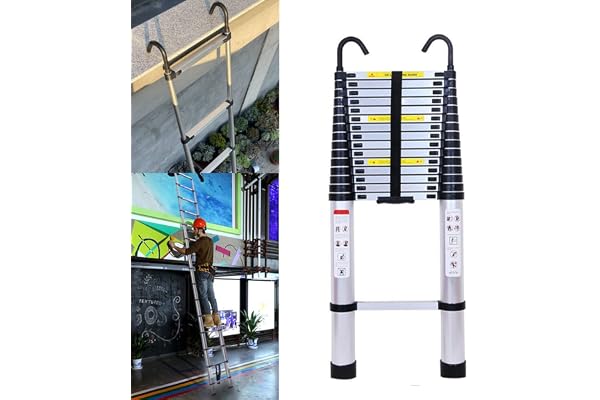 Échelle télescopique de 5 m avec 2 Crochets, antidérapante, 13 échelons, Portable, pour l'extérieur et l'intérieur, capacité de Charge de 150 kg