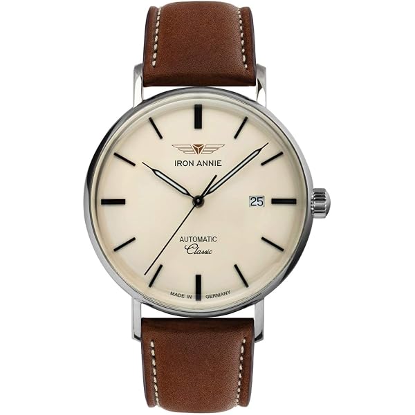 Iron Annie Bauhaus 5050-5 - Orologio automatico da uomo, con data, colore beige con cinturino in pelle marrone, multicolore, misura unica, Classico