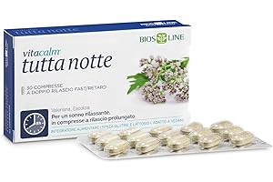 BIOS LINE VitaCalm Tutta Notte, Integratore Alimentare per Dormire, Integratore Rilassante a Doppio Rilascio, Favorisce il Rilassamento e l'Addormentamento, 30 Compresse Senza Glutine