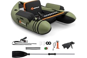 GOPLUS Bateau Pêche Gonflable, Float Tube Tissu Polyester avec Support de Canne Peches, Dossier, Sangles Réglables, Pompe, Règle à Poisson, Poches Rangement, Pagaie, Capacité 150KG