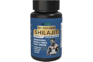 AG nature Shilajit Pur Himalaya Original 120cps | Complexe 8 en 1 de 15250 mg avec Ashwagandha, Rhodiola Rosea, Curcuma, Ortie, Ginkgo Biloba et Panax Ginseng