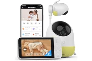ELLIE BABY PRO Ellie Plus 5" Baby Monitor with 2.5K FHD camera & Audio, Baby Monitor with Camera and Night Vision, Non-wifi/Wifi Dual Connection, Face Cover Alert,Crying Detect, Two-Way Talk, Pan-Tilt-Zoom,with APP