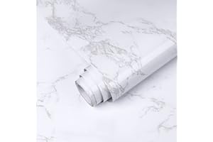 DECOROOM Marble Sticky Back Plastic Self Adhesive Paper 40X300cm Granite Grey White Marble Peel and Stick Wallpaper Waterproof Vinyl Film Roll for Kitchen Countertop Decoration Furniture Stickers
