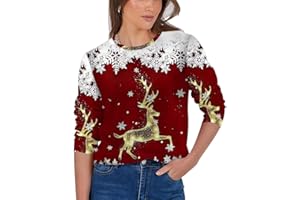 YINNORE Womens Crewneck Pullover Comfy Long Sleeve Top Shirts Floral Christmas Design Tunic Loose Fit Blouse Sweatshirts
