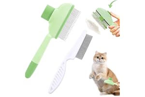 SZTQQING Pettini per gatti Pettine per pulci autopulente per animali domestici Pettine per gatti verde con bottone di depilazione Ideale per Pelo Lungo e Corto spargimento e grovigli