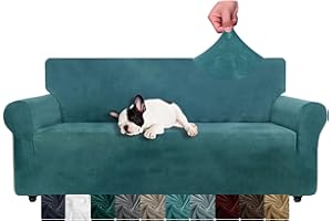 XINEAGE 1 Piece Velvet Couch Covers for 3 Cushion Couch Living Room High Stretch Sofa Cover Pets Dogs Friendly Anti Slip Thickened Slipcovers Furniture Protector (3 Seater, Peacock Blue)