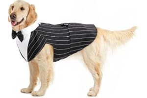 PUMYPOREITY Dog Tuxedo, Smoking Hund Weihnachtsoutfit Hunde Hochzeit Outfit Hunde Fliege Hochzeit S-XXL hundekostüm Kleine/Mittlere/Große Hunde Anzug(Streifen, XXL)