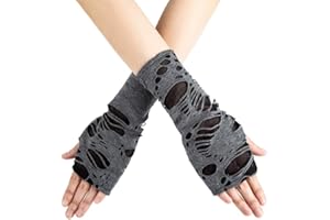 JKJF 1 Paar Halloween Fingerlose Handschuhe Damen Punk Gothic Handschuhe Cosplay Zerrissene Handschuhe für Motto Party Maskerade Kostüm Party