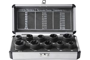 LSLANSOON 10 Pcs Impact Bolt & Nut Remover Set, Bolt Screw Extractor Set, Nut Remover Tool with Aluminium Storage Case for Removing Damaged Frozen Rusted Rounded-Off Bolts Nuts