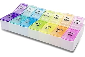 FENGZIZH Pill Box 7 Day 2 Times a Day Travel Pill Box Organizer,Moistureproof, BPA Free Case,Tablet Organiser to Hold Vitamins and Medication (Multicolored)