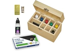 GEMTONE Gold Silver Platinum Jewelry Testing Kit 6 JSP Solutions 10K 14K 18K 22K 24K Silver, Platinum Large Test Stone Neutralizer & Bamboo Box Precious Metal Test Bars