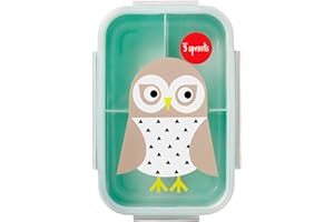 3 Sprouts, Boîte à Lunch Bento, avec 3 Compartiments, Idéale pour Contenir et Transporter la Nourriture des Enfants, avec Décoration Hibou Menthe, 21,6x14x6,4 cm