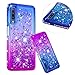 Produktbild Kristall Transparent Hülle für Samsung Galaxy A7 2018,CESTOR Luxus Diamond Edge Flüssig Treibsand Ultra Dünn Weich Silikon TPU Bling Glänzend Dauerhaft Schutzhülle für Samsung A7 2018,Blau + Lila