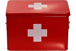 HOCHSTE First Aid Kit, First Aid Medicine Supplies Bin - 2-Tier Metal Medicine Storage Tin, First Aid Box with Removable Tray for Home Emergency Tool Set-Red 20 Square first aid kit | first aid kits
