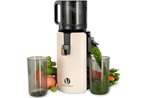 Ventray Extractor de Zumos y Verduras | 120mm Slow Juicer | 1.2L Capacidad | Prensado en Frío | Doble Filtrado | Prensado Secundario | Sin BPA | 250W | Fácil Limpieza | Para Frutas y Verduras - Marfil