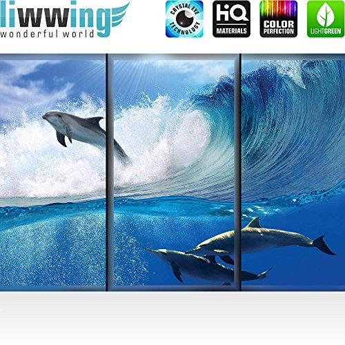 Vlies Fototapete 152.5x104cm PREMIUM PLUS Wand Foto Tapete Wand Bild Vliestapete – Tiere Tapete Delfine Tiere Wasser Meer Welle Sonne Wolken blau – no. 2064 - 2