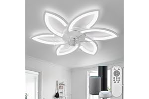 ‎YUNLONG YUNLONG Smart Deckenventilator mit Beleuchtung Dimmbar, Kompatibel mit Alexa (Bluetooth, kein WLAN erforderlich), Leise Deckenleuchte mit Ventilator im Blumen design inkl. Fernbedienung, Weiß