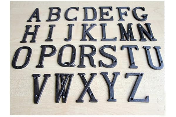 ausuky 1 plaque en fonte noire antique pour porte de maison, garage, lettres de l'alphabet et chiffres (E)