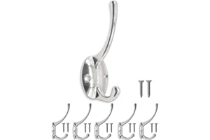 Fuxxer® 5 x antique coat hooks, clothes hooks, iron hooks, chrome/silver, set of 5