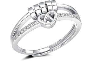 Deyanse 925 Sterling Silver Anxiety Ring, Fidget Ring for Anxiety Women, Stress Spinner Rings with Beads, Anti-Stress Rings with Cubic Zirconia, Adjustable Open Stress Relief Ring with Jewellery Box