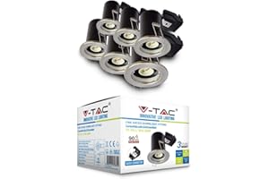 V-TAC Downlights for Ceiling Fire Rated Fitting for LED Downlights | IP20 Fire Rated Downlight Recessed GU10 Fitting ø65mm Cutout Size [Pack of 6] Nickel