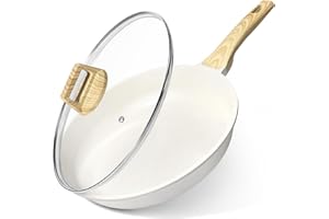 GiPP Padella Antiaderente in Ceramica con coperchio – Padella Sana e Atossica, Compatibile con Induzione, Senza PFAS e PFOA, Lavabile in Lavastoviglie(Bianco,24cm+ Coperchio)