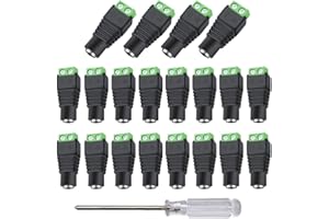 Aiqeer 40 Piezas 12V / 24V DC Conector Jack Hembra, 2.1 X 5.5 mm DC Alimentación Conector Jack, Conector Terminal de Tornillo DC, para Cámara CCTV (Verde)