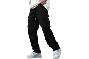 YAOBAOLE Pantalons Cargo Homme Coton Pantalon de Travail avec Multi Poches Taille Elastique Cordon de Serrage