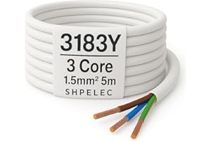 SHPELEC® FLEXIBLE White Cable 3183Y 0.75mm, 1.0mm, 1.5mm, 2.5mm BASEC Approved White PVC LED Lighting 5m 10m 15m 20m 50m (1.5mm 3 Core - 5metres)
