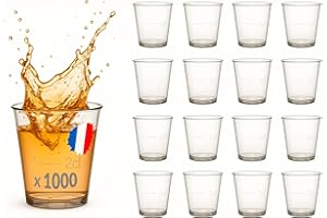 Table'Colors 1000 Verres Shooter 6cl - Transparent - Plastique Recyclable - Réutilisable - Solide - Marquage 2cl et 4cl - Idéal Pour Restaurant, Fête, Bar - Fabriqué en France
