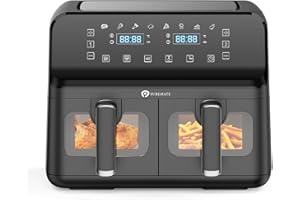 PureMate 9L Dual Air Fryer with Digital Display, Healthy Oil Free 2500W Air Fryer with 8 Preset, LED One Touch Screen, Timer & Adjustable Temperature Control (9L(4.5L+4.5L) Dual Basket)