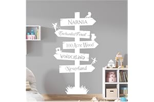 WALL DESIGNER Storybook Signpost Children Wall Sticker - Narnia Neverland Wonderland Enchanted Forest 100 Acre Wood [XLarge] [White]