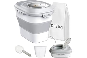 The FlexiNest Dog Food Storage Container 5kg 10kg 12kg 15kg,Airtight Food Storage Container for Pet Food, Rice, Flour, Cereal-Collapsible Dog Food Storage Bin with Sealed Lids, Wheels, Scoop and Cup