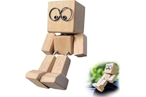 YAYNO Schüttelmann aus Holz Wobbling Wooden Figures Lustige Wackelfigur fürs Auto Handgefertigter wackelnder Holzmann als Armaturenbrett-Deko, Schreibtischfigur & Geschenkidee